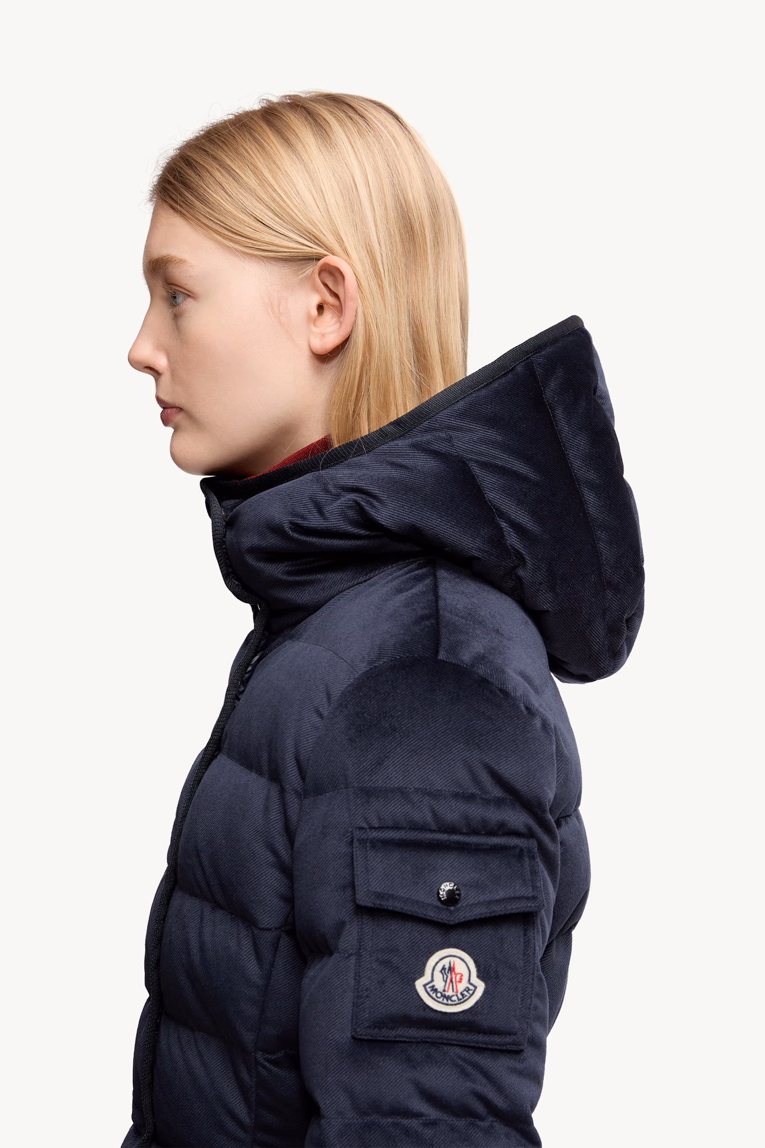 Barante Hooded Velour Short Down Jacket Women Blue Moncler 4